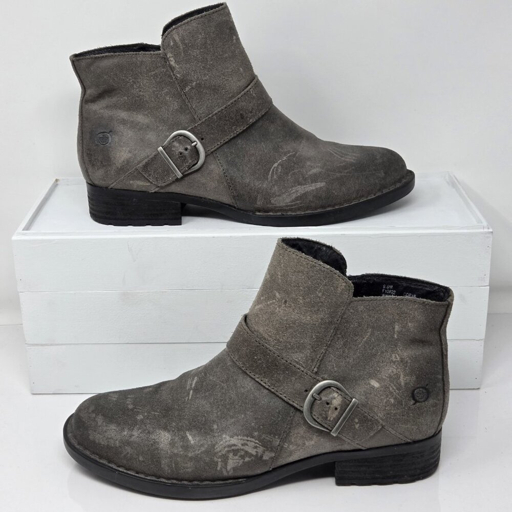 Born Maris Boots Bootie Buckle Harness Leather Distressed Ankle Boots Gray 9.5 M